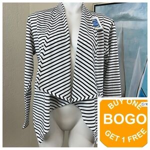 Sun & Sky Black & White Striped Draped Swim Coverup UPF 50+ Women s/m NWT